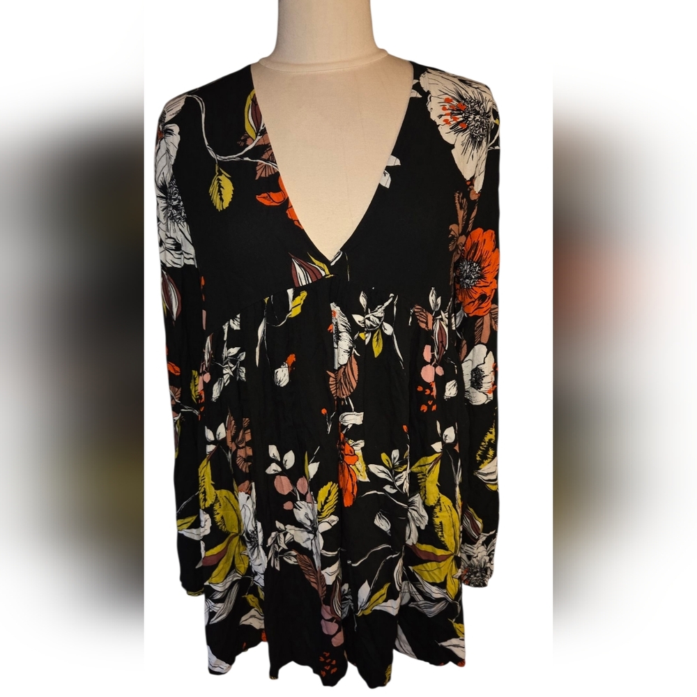 Free People Floral V-Neck Women's Top - Black, Orange, Yellow NWT